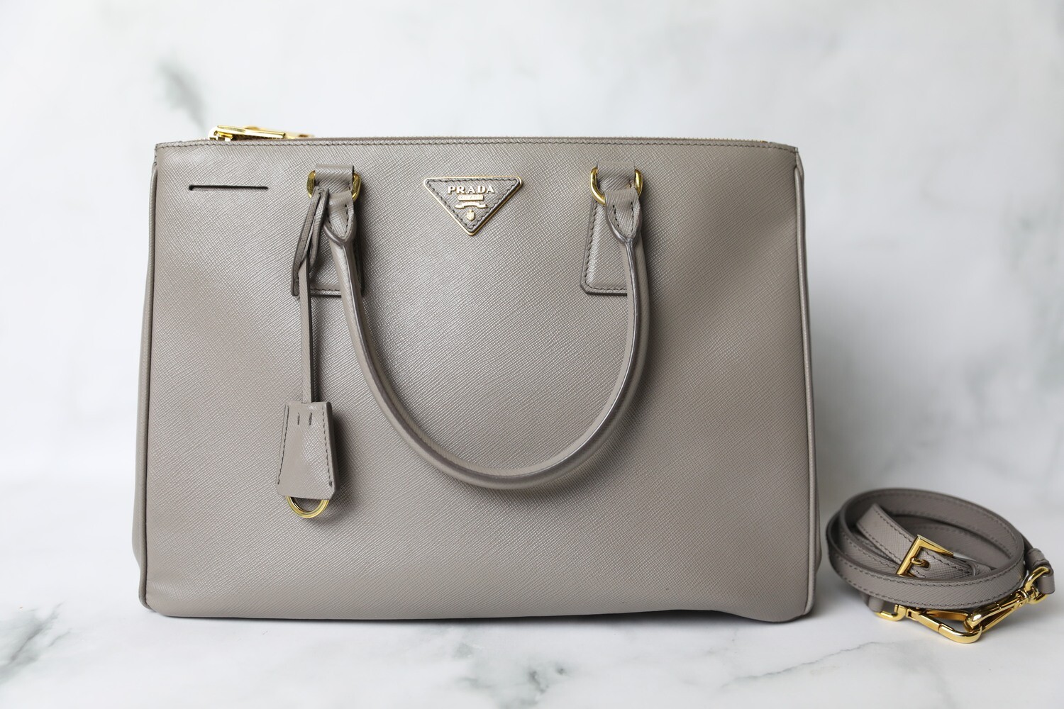 Prada Galleria Large Tote, Grey with Gold Hardware, Preowned in Dustbag WA001