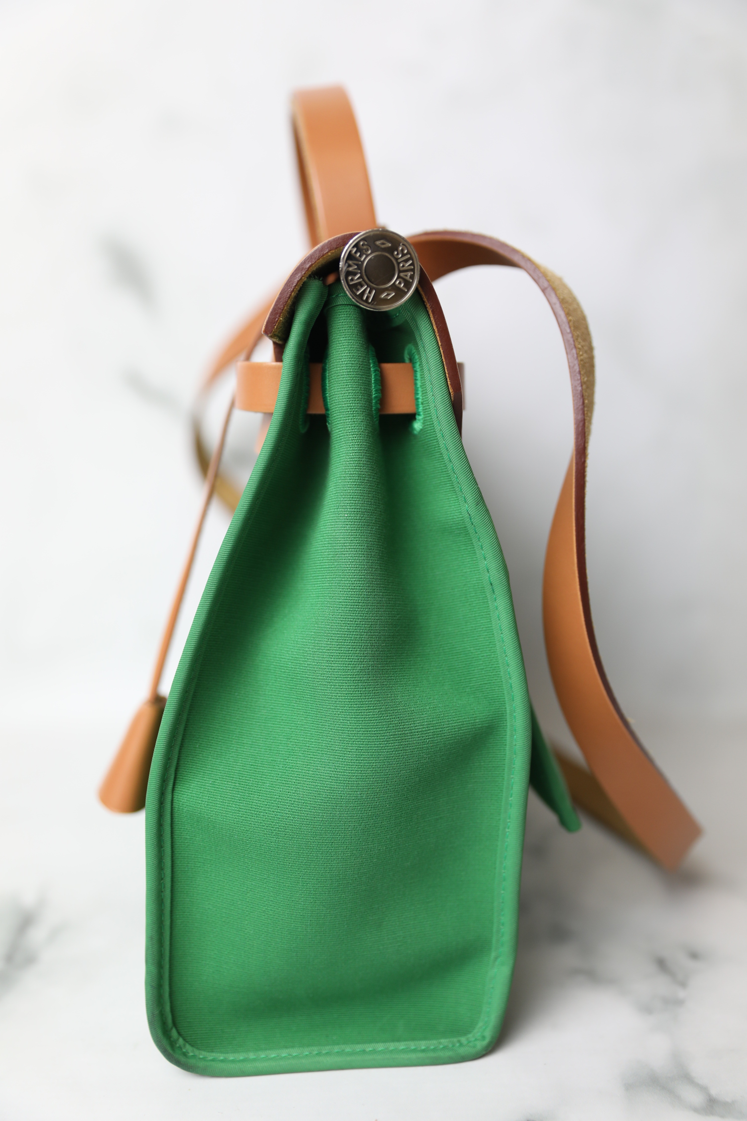 Hermes Herbag 31 Pm, Green with Tan Leather, Preowned No Dustbag WA001 -  Julia Rose Boston