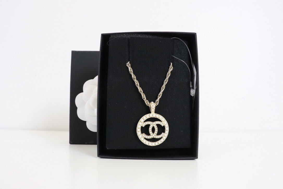 Chanel Necklace Pearl with Antique Gold, New in Box