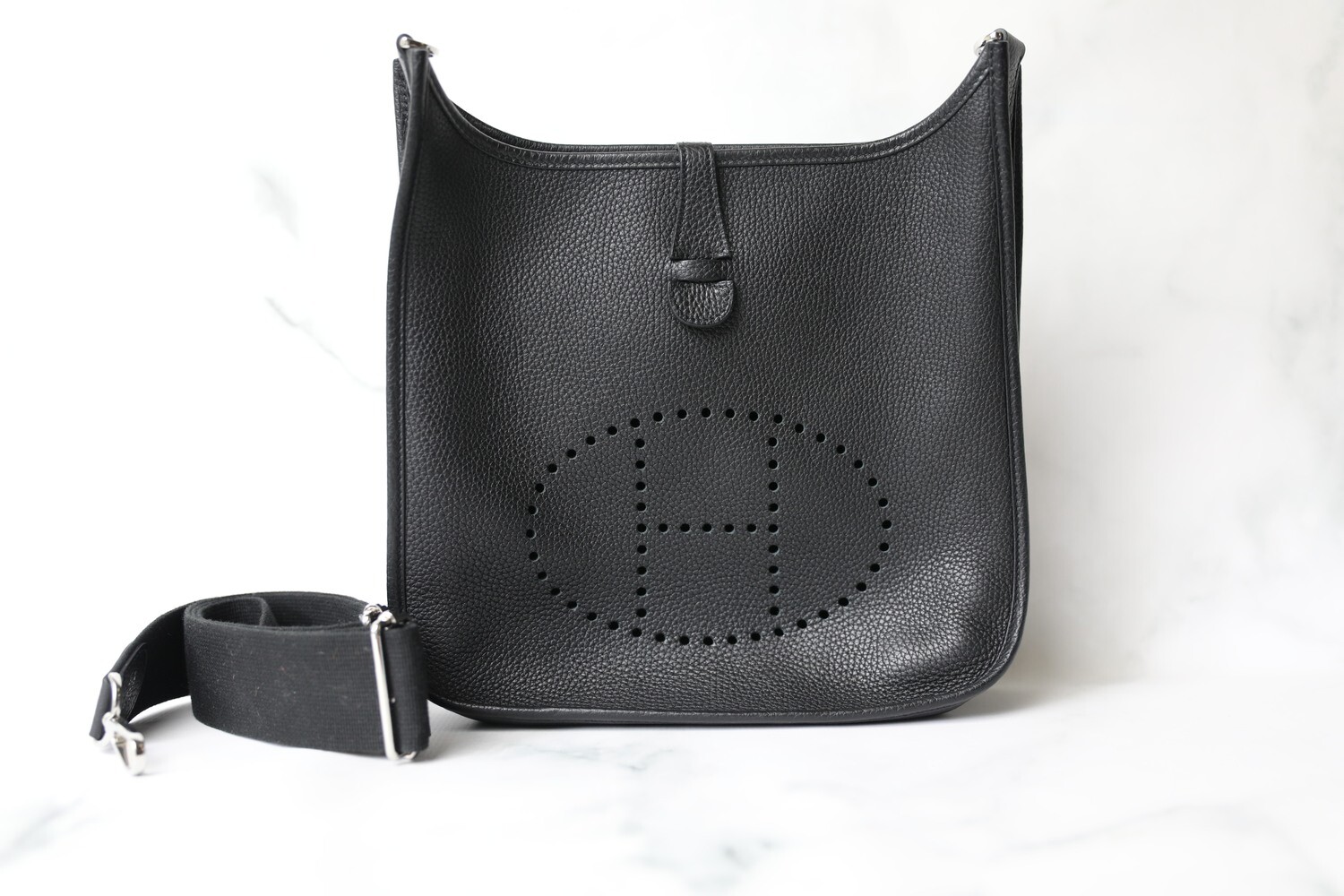 Hermes Evelyne PM, Black with Silver Hardware, Preowned in Box WA001