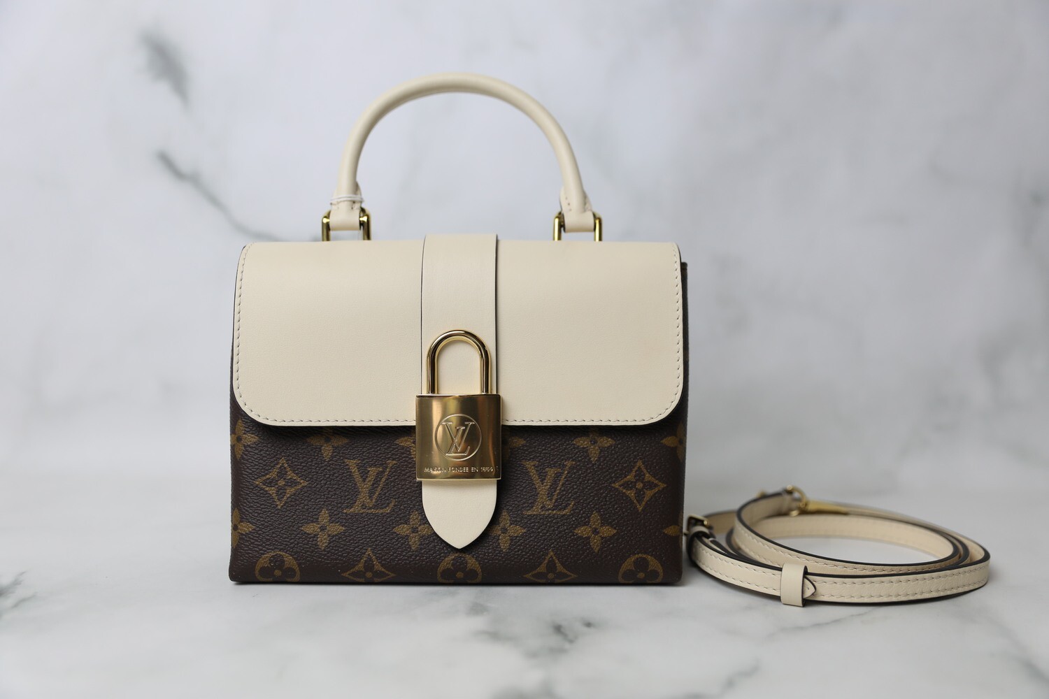 Louis Vuitton Locky BB, Monogram with White, Preowned in Box WA001