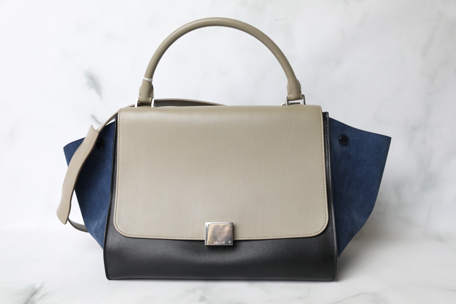 Celine Trapeze Medium, Navy and Beige, Preowned in Dustbag WA001