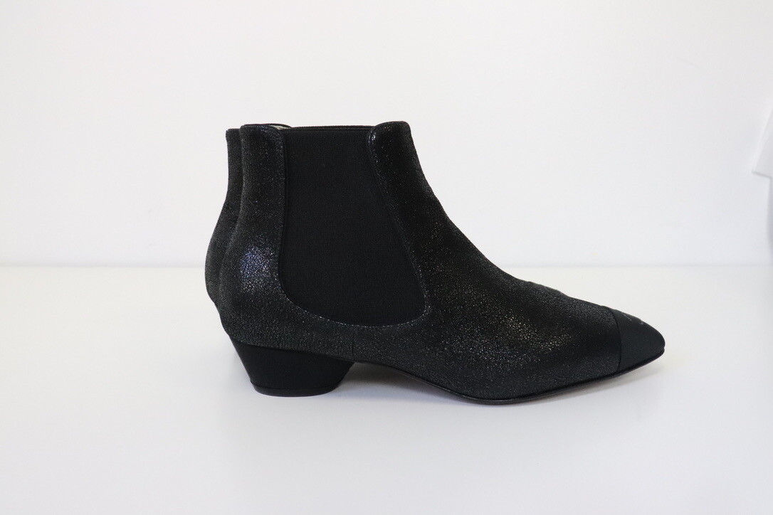Chanel Boots Short Black Shimmer, New in Box