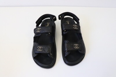 Chanel Sandals Gate 5 Dad Leather Velcro Black, Size 39.5, New in Box WA001
