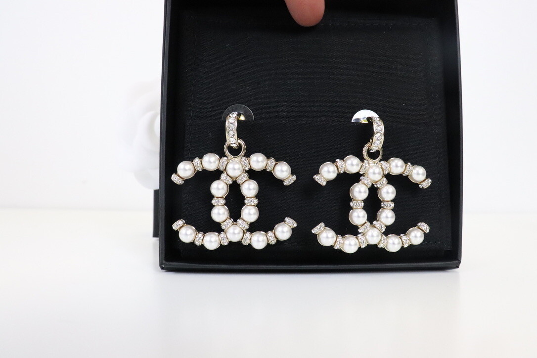 Chanel Earrings Statement CC Large with Pearl and Crystal, New in Box WA001