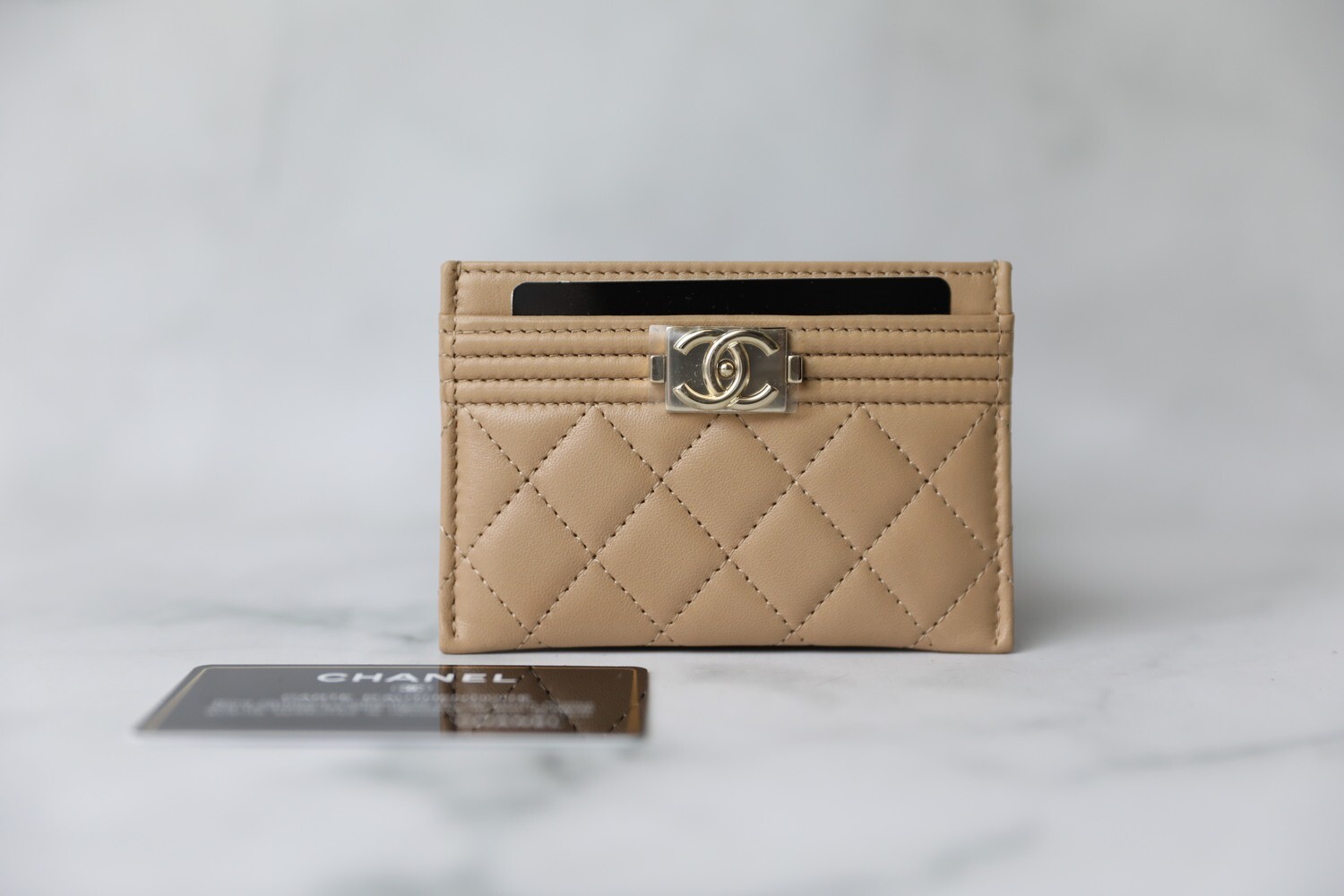 Chanel SLG Boy Cardholder, Beige Lambskin with Gold Hardware, New in Box WA001