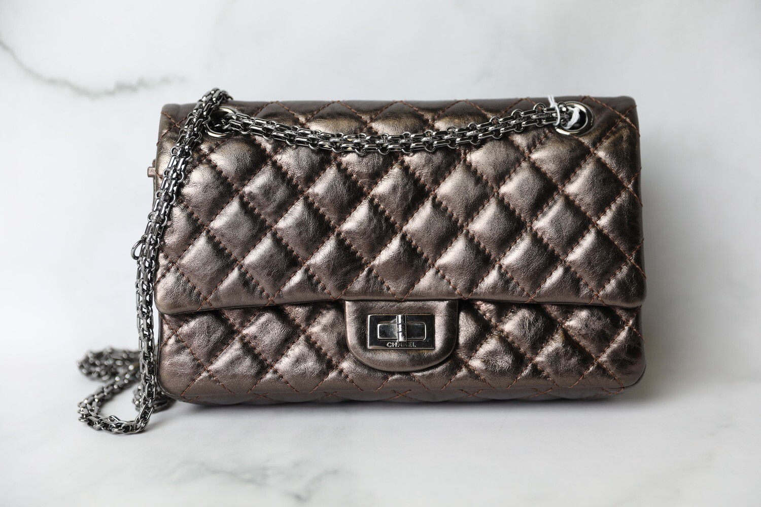 Chanel Reissue 255, Bronze Calfskin with Silver Hardware, Preowned in Dustbag WA001