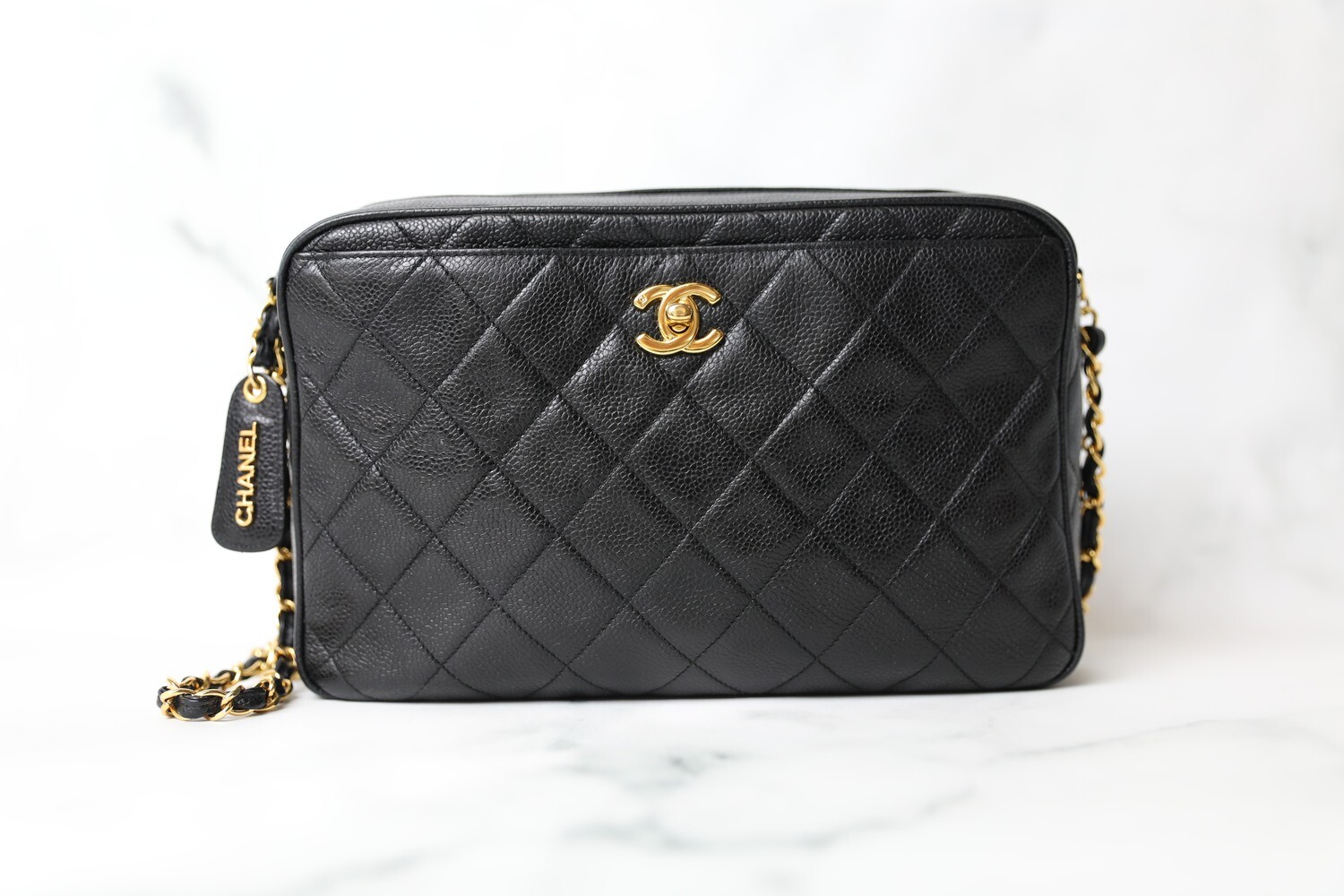 Chanel Vintage Camera bag, Black Caviar with Gold Hardware, Preowned in Dustbag WA001