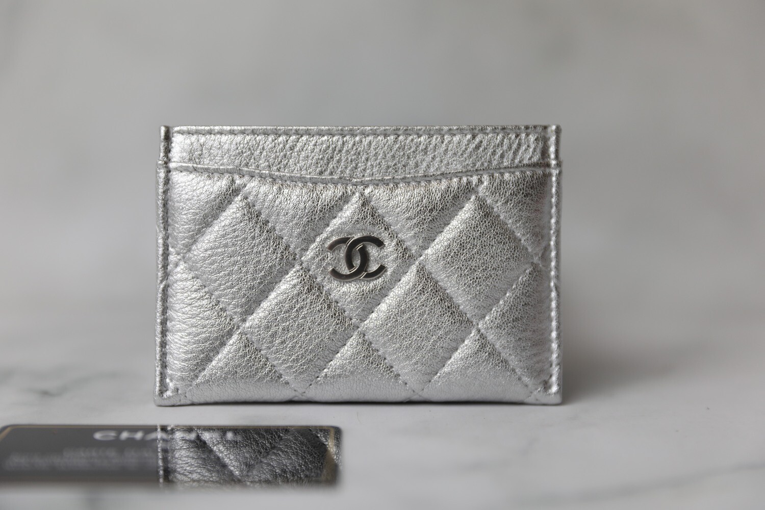 Chanel Classic Cardholder, Silver Calfskin with Silver Hardware, New in Box WA001