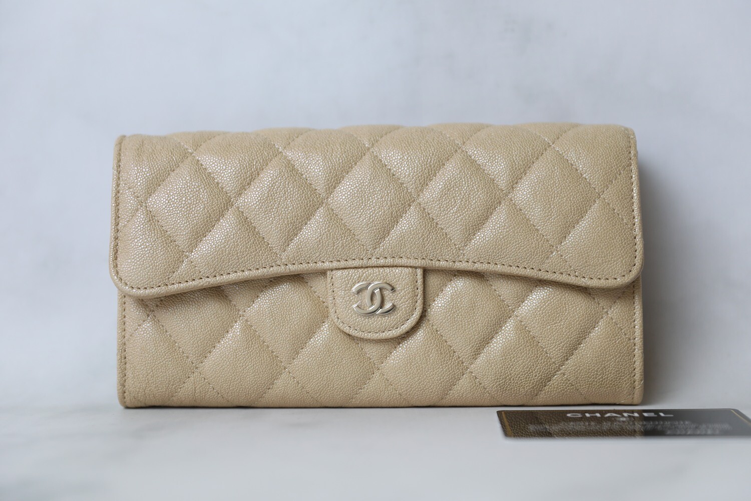 Chanel Long Snap Wallet, Beige Iridescent with Gold Hardware, New in Box WA001