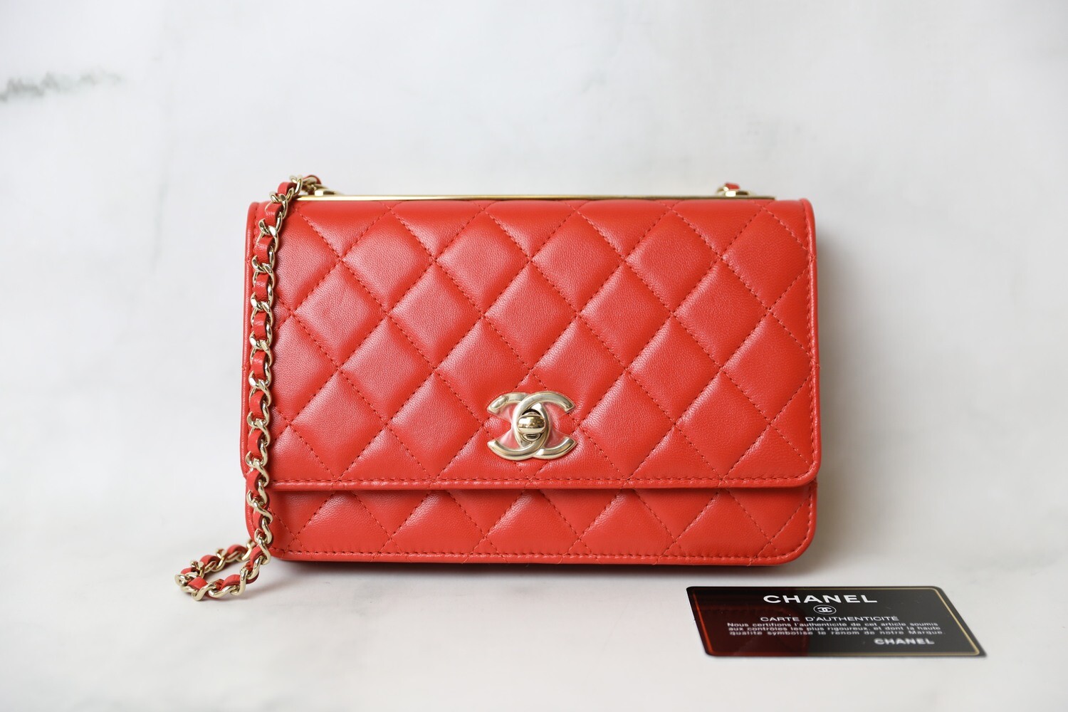 Chanel Trendy Wallet on Chain, Red Lambskin with Gold Hardware, New in Box WA001