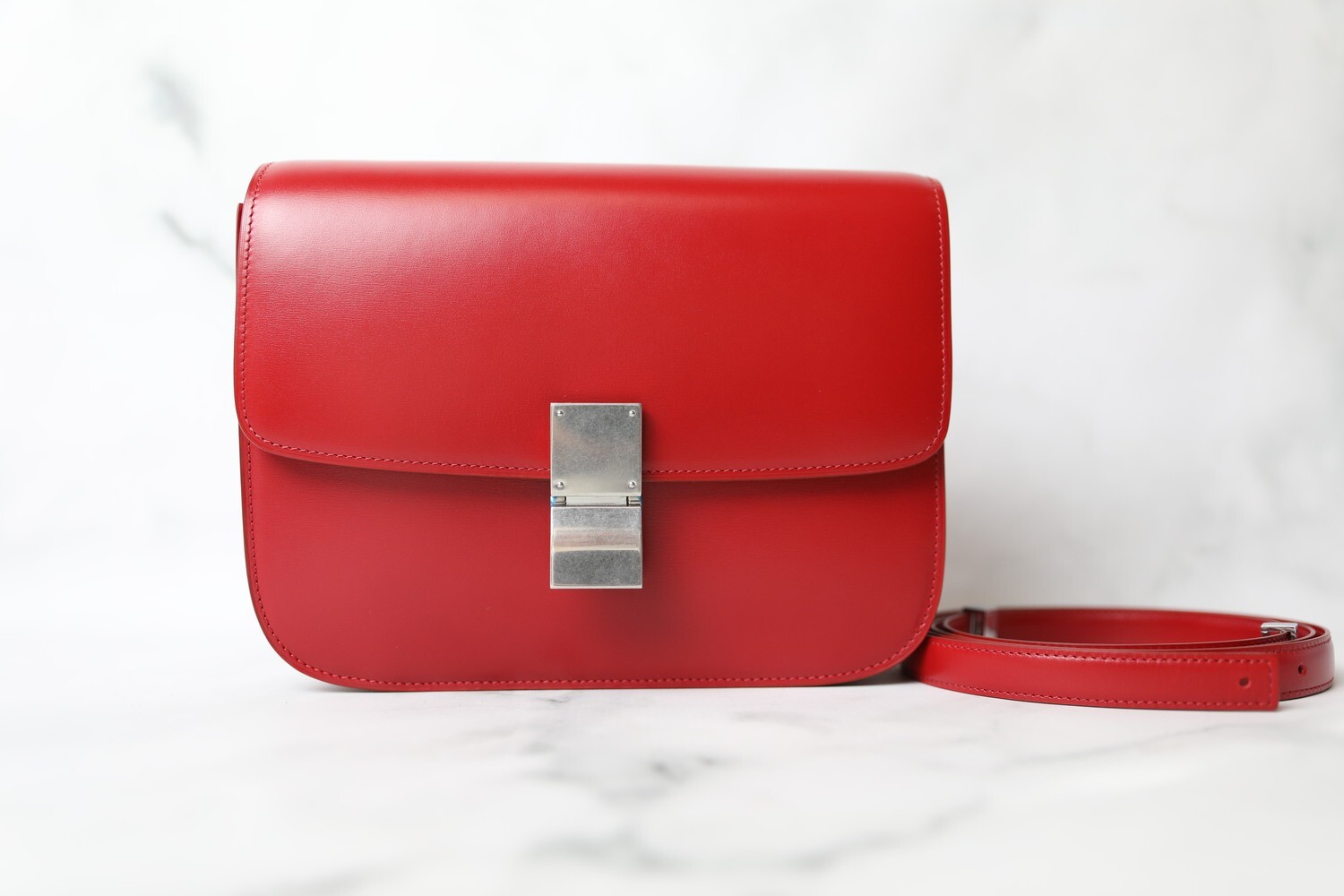 Red Celine Classic Box Crossbody Bag | Designer Revival