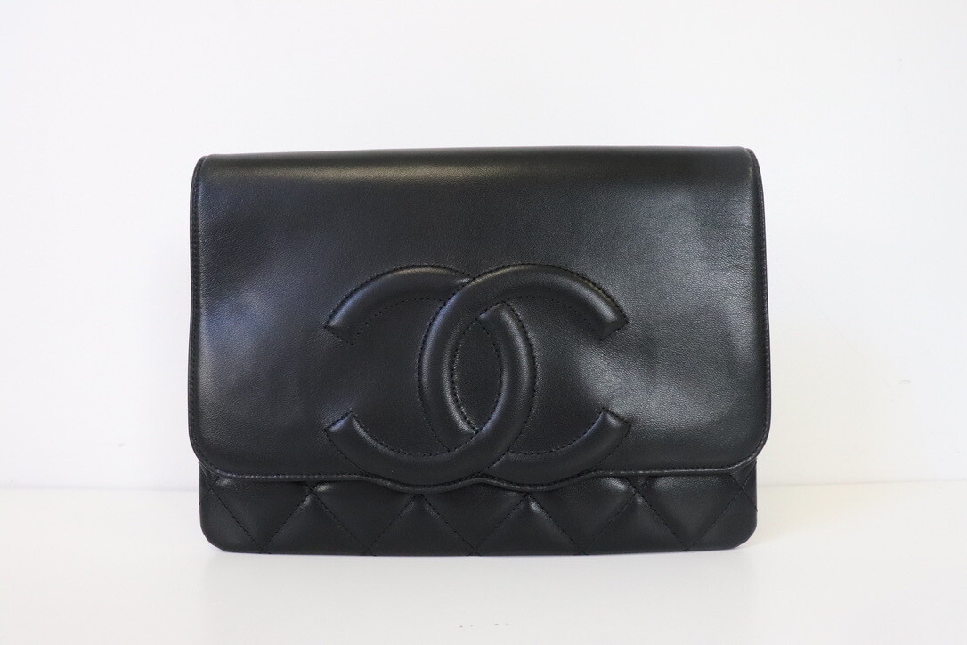 Chanel Clutch Black Fold, Large CC, New in Box