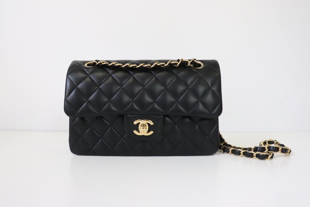 Chanel Classic Small Double Flap, Black Lambskin Leather, Gold Hardware, New in Box