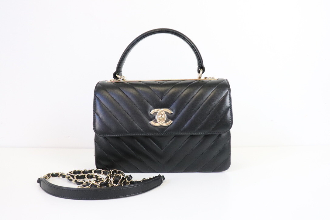Chanel Trendy Small Black Chevron, Light Gold Hardware, Like New in Box
