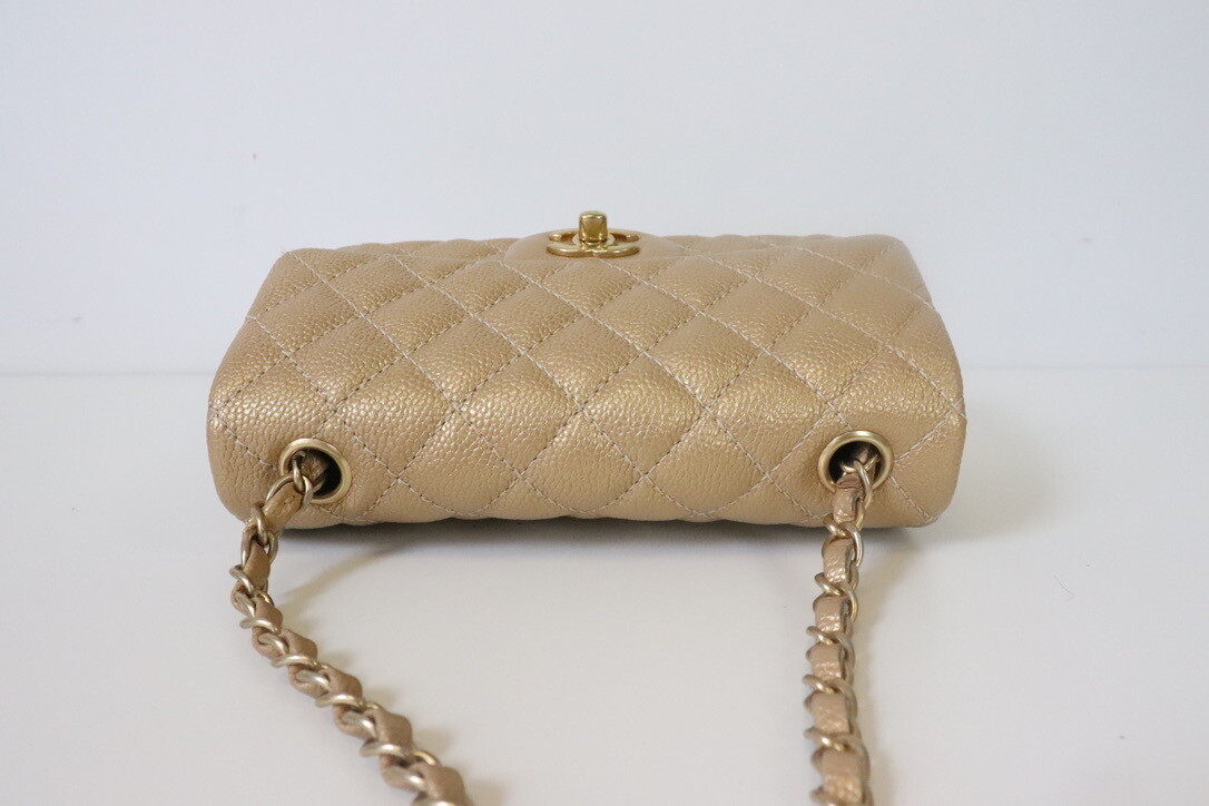 Chanel Mini Rectangle Pearly 15C Gold Caviar Leather with Antique Gold  Hardware, Preowned in Dustbag