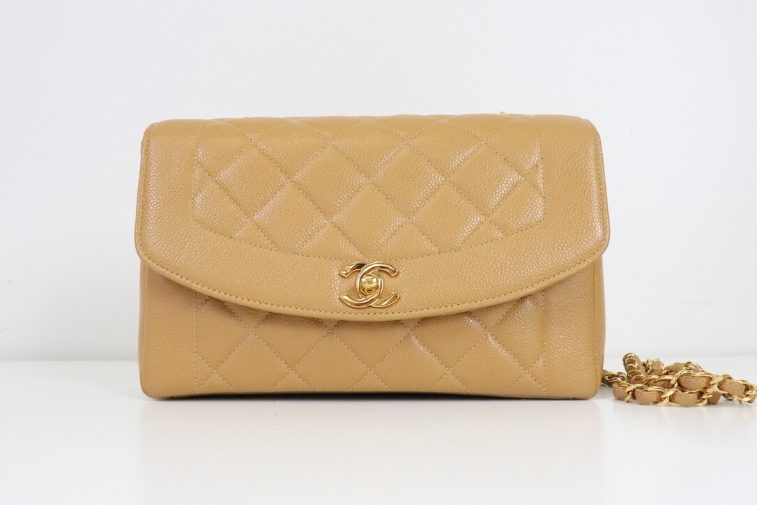 Chanel Vintage Diana Dark Beige Caviar Leather, Gold Plated Hardware,  Preowned in Dustbag - Julia Rose Boston