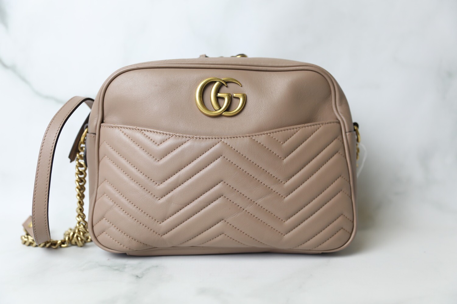 Gucci GG Marmont Medium Shoulder Bag, Beige, Preowned in Dustbag WA001