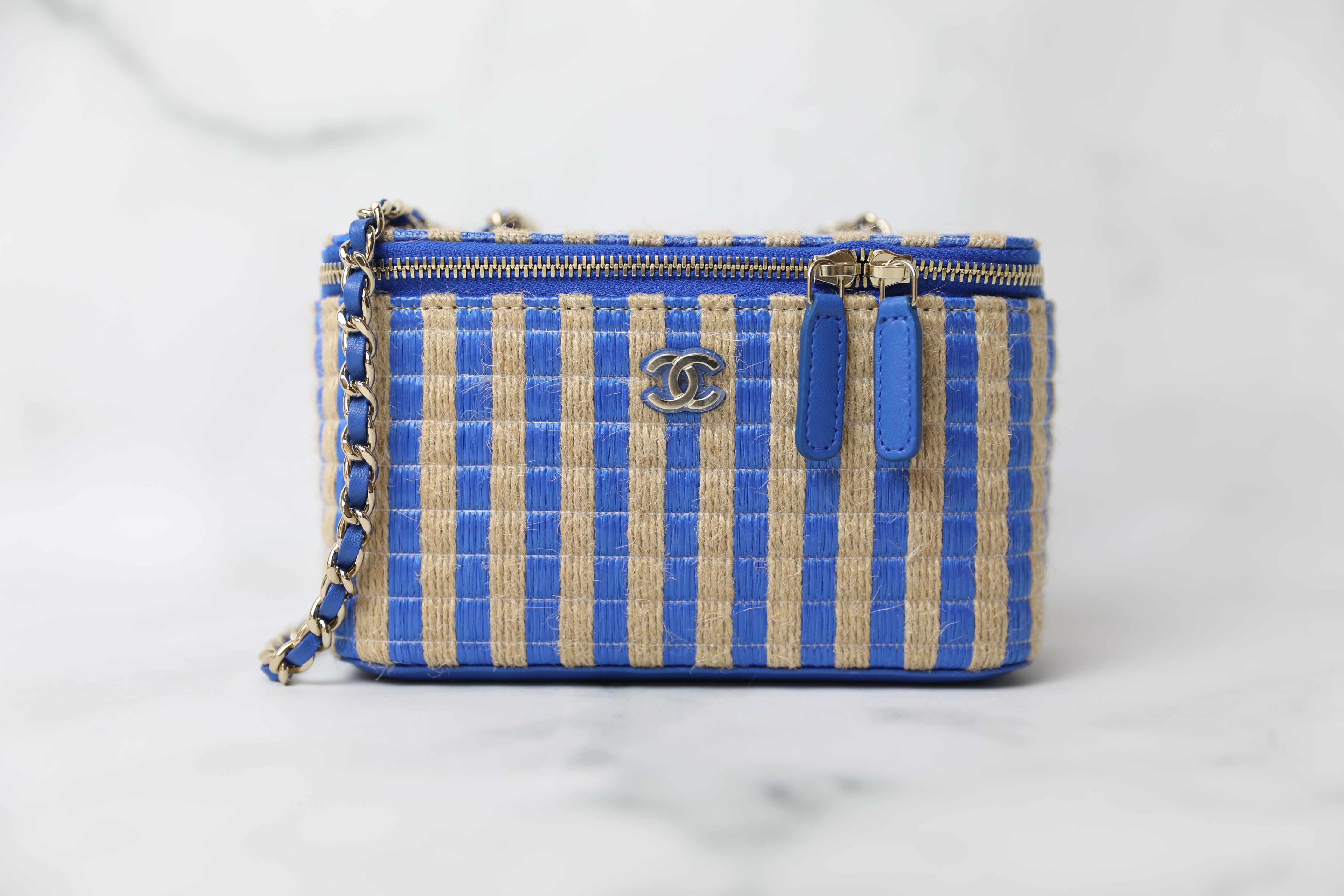 Chanel Vanity with Chain, Blue and Raffia, New in Box WA001 - Julia Rose  Boston
