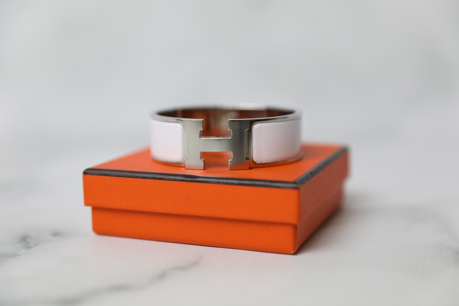 Hermes Clic Clac Bracelet, White with Palladium, New in Box WA001
