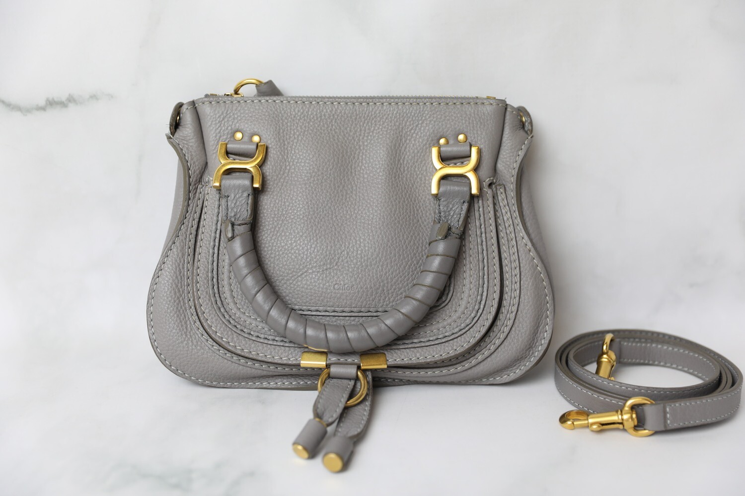 Chloe Marcie Shoulder Bag Mini, Grey, Preowned in Dustbag WA001