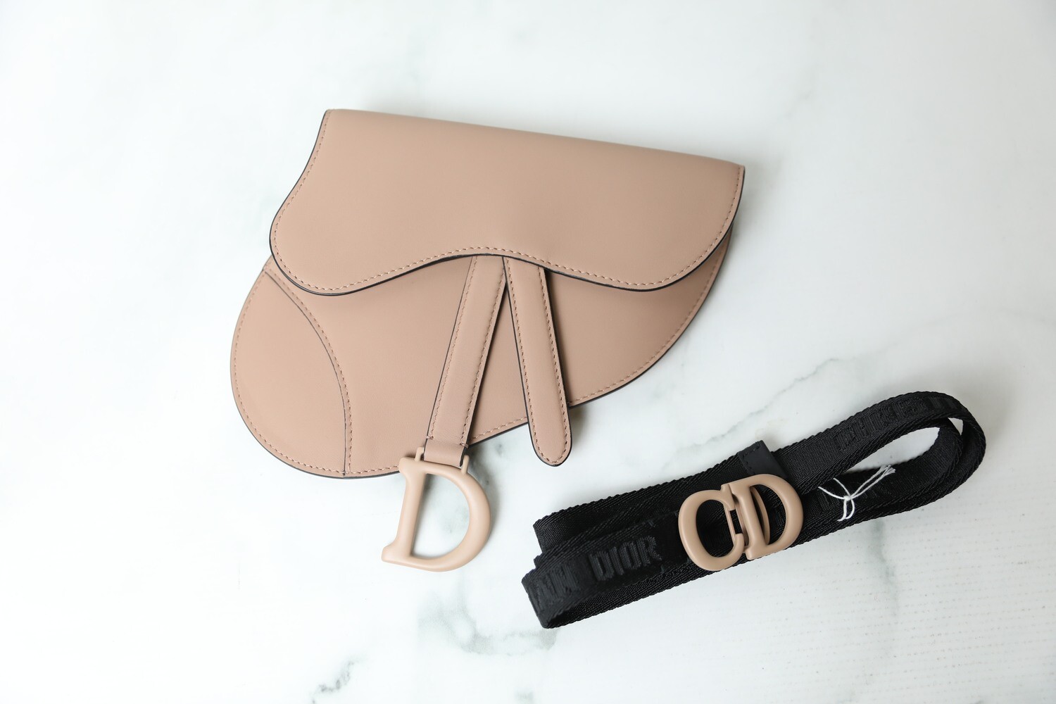 Dior Saddle Flat Belt Pouch, Nude Matte Leather, New in Dustbag WA001
