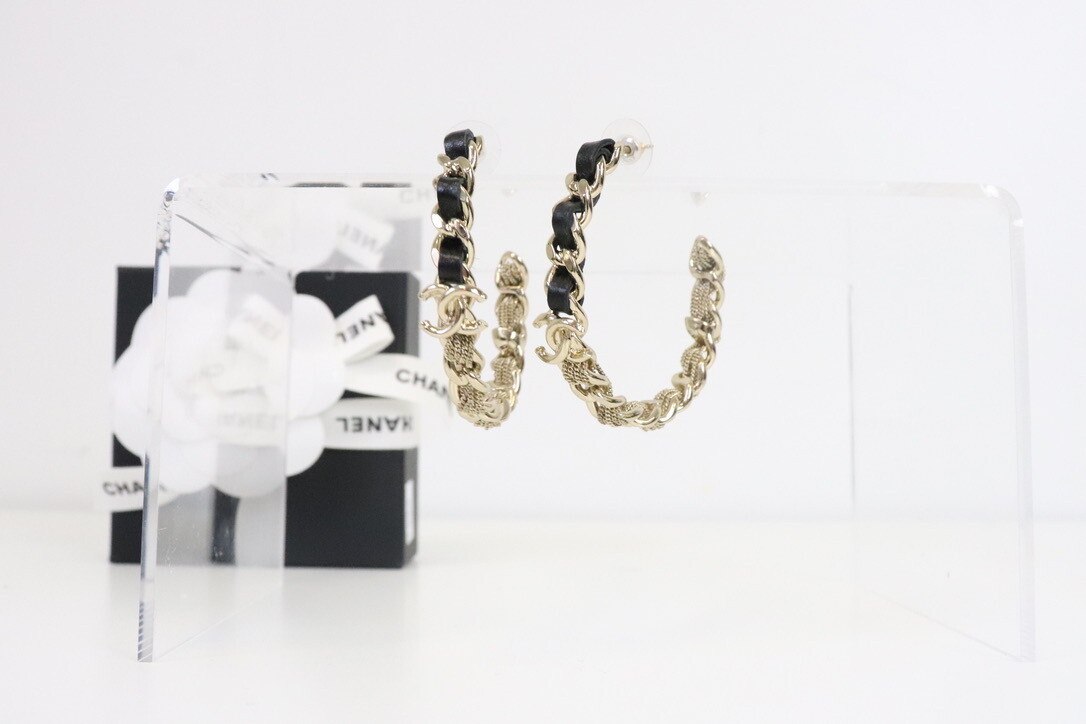 Chanel Earrings Chain and Black Hoops, New in Box