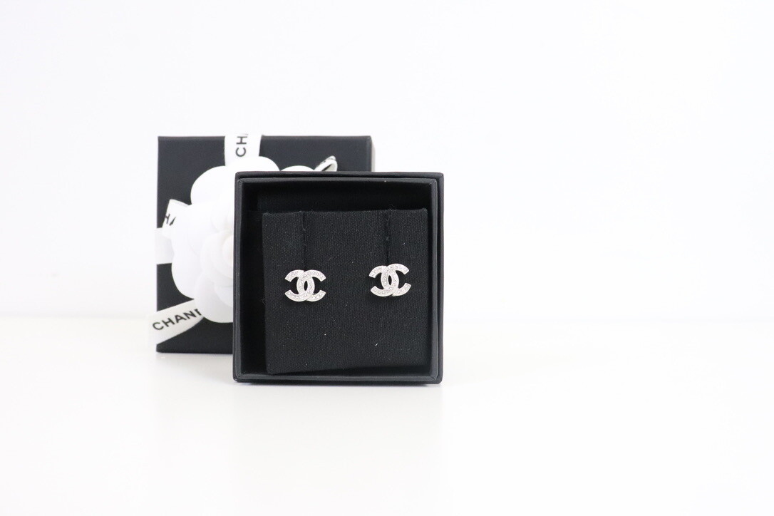 Chanel Earrings Crystal Studs, New in Box