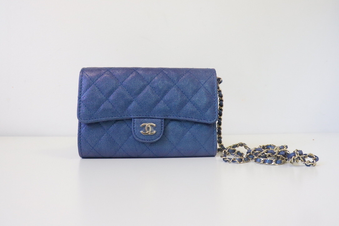 Chanel SLG 19S Wallet on Chain Blue Caviar Leather, Gold Hardware, New in Box