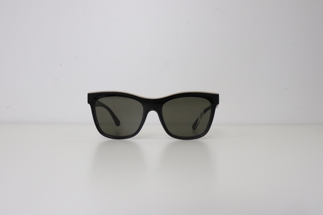 Chanel Sunglasses Black with Tan Border, New in Box