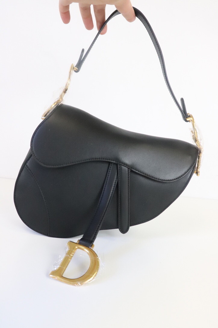 Dior Saddle Classic Black Smooth Leather, Antique Gold Hardware, As New in Dustbag