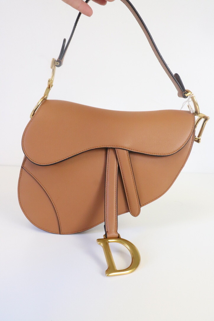 Dior Saddle Classic Caramel Calfskin Leather, Antique Gold Hardware, As New in Dustbag