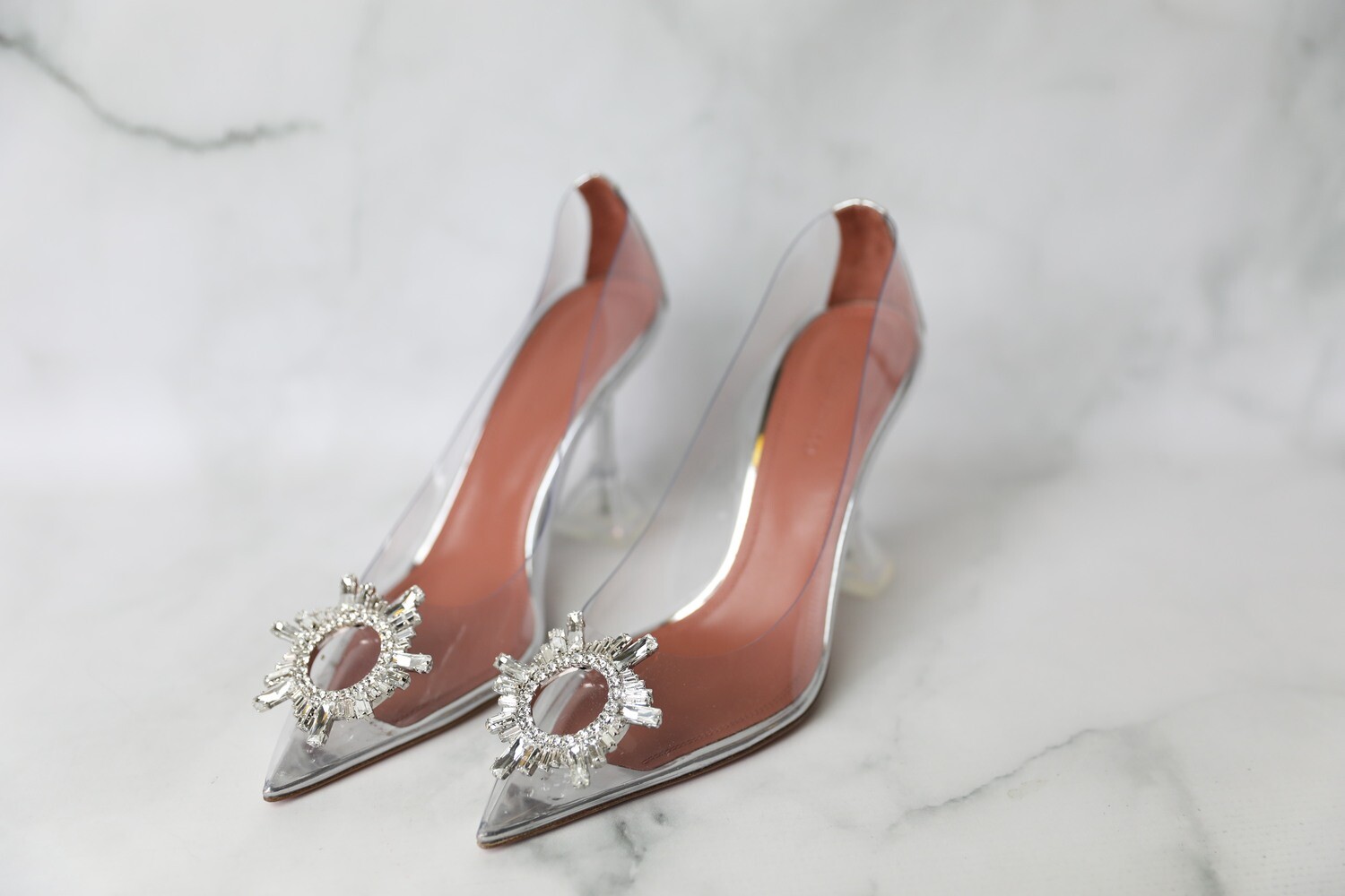 Amina Muaddi Begum Glass Pump Heels, Size 8, Preowned in Dustbag WA001