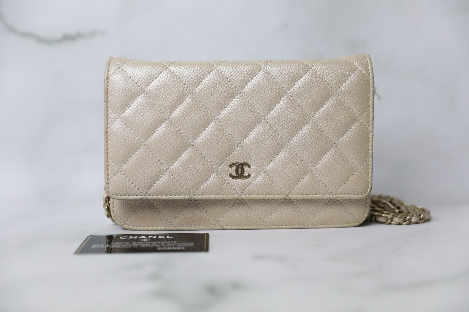 Chanel Classic Wallet on Chain, Beige Iridescent Caviar with Matte Gold  Hardware, Preowned in Dustbag WA001