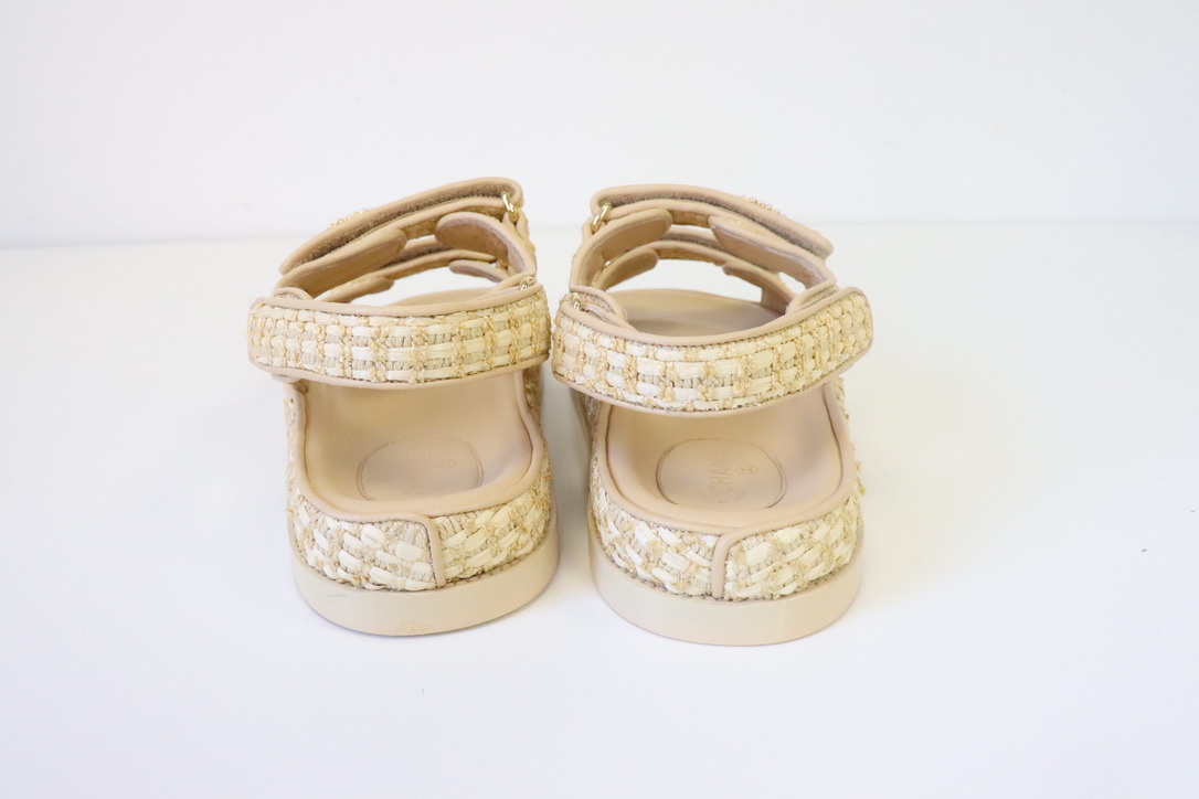 Chanel Shoes Sandals Raffia 5 Dad, New in Box