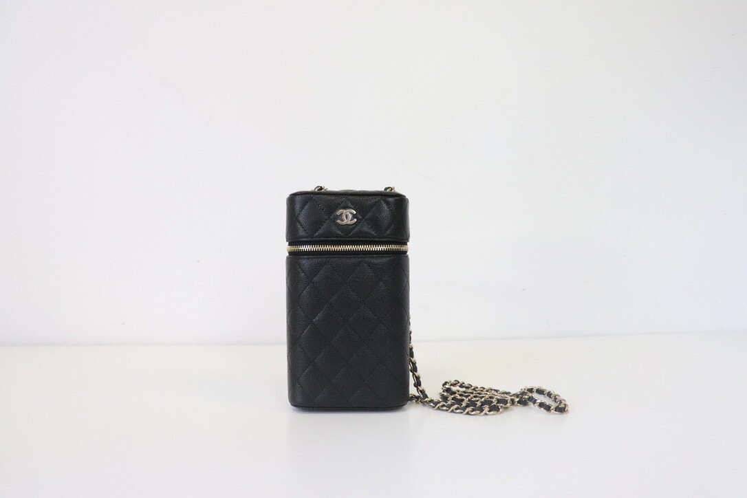 Chanel Phone Case, Black Caviar Leather, Gold Hardware, New in Box