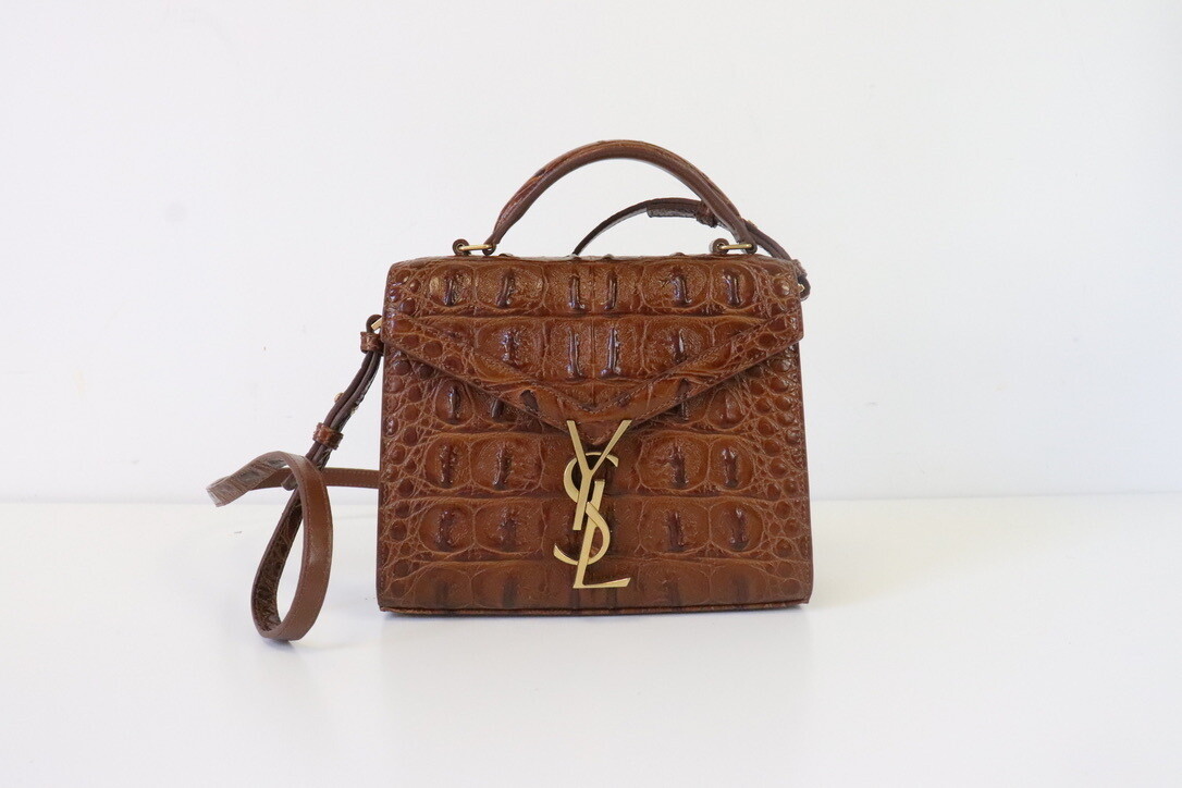 Saint Laurent Cassandra Mini Croc Embossed Brown Bag, New in Dustbag