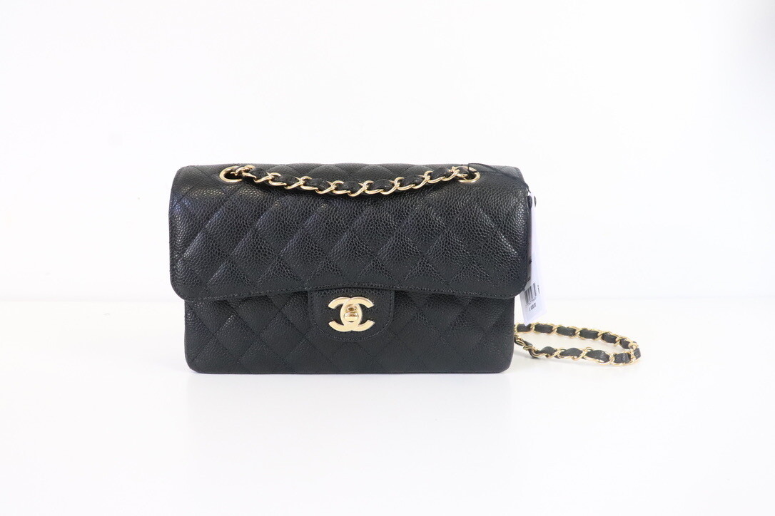 Chanel Classic Small Double Flap Black Caviar Leather, Gold Hardware, New in Dustbag