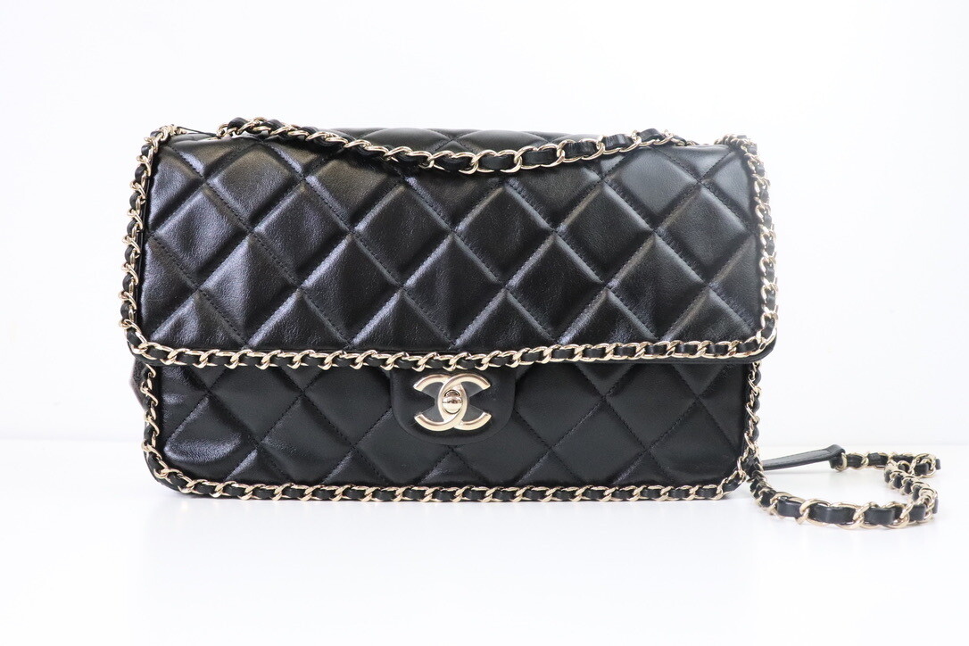 Chanel Seasonal Chain Around 20K Black Goatskin Leather, Gold Hardware, As New with Tag