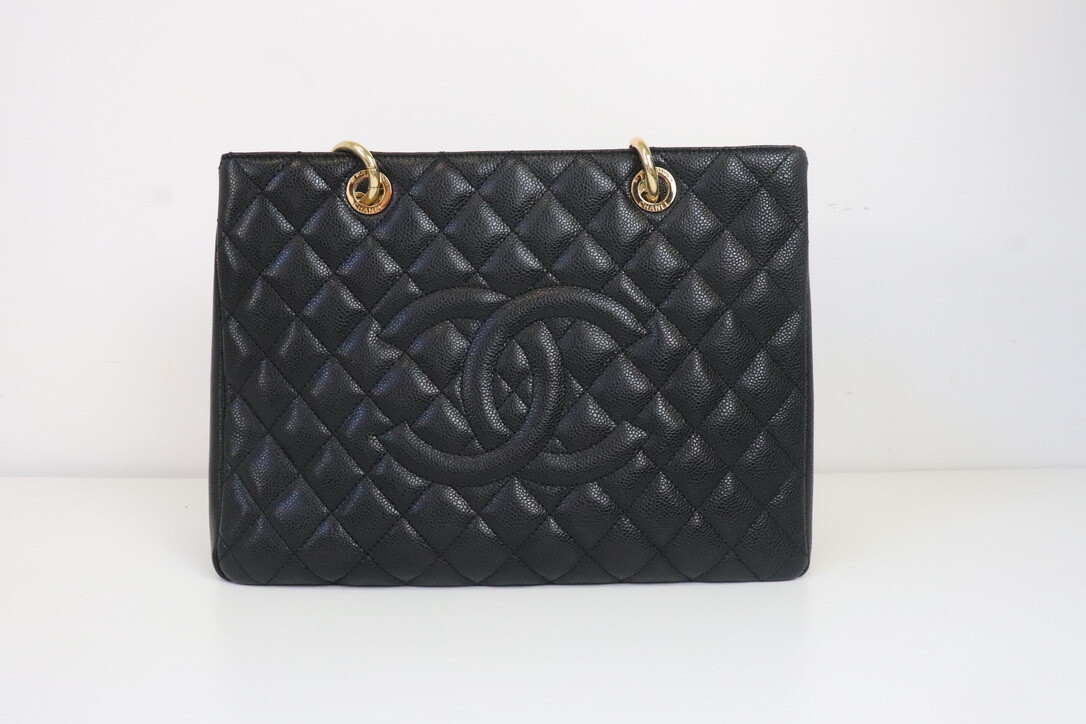 Chanel GST Grand Shopping Tote Bag, Black Caviar Leather, Gold Hardware, Preowned - No Dustbag