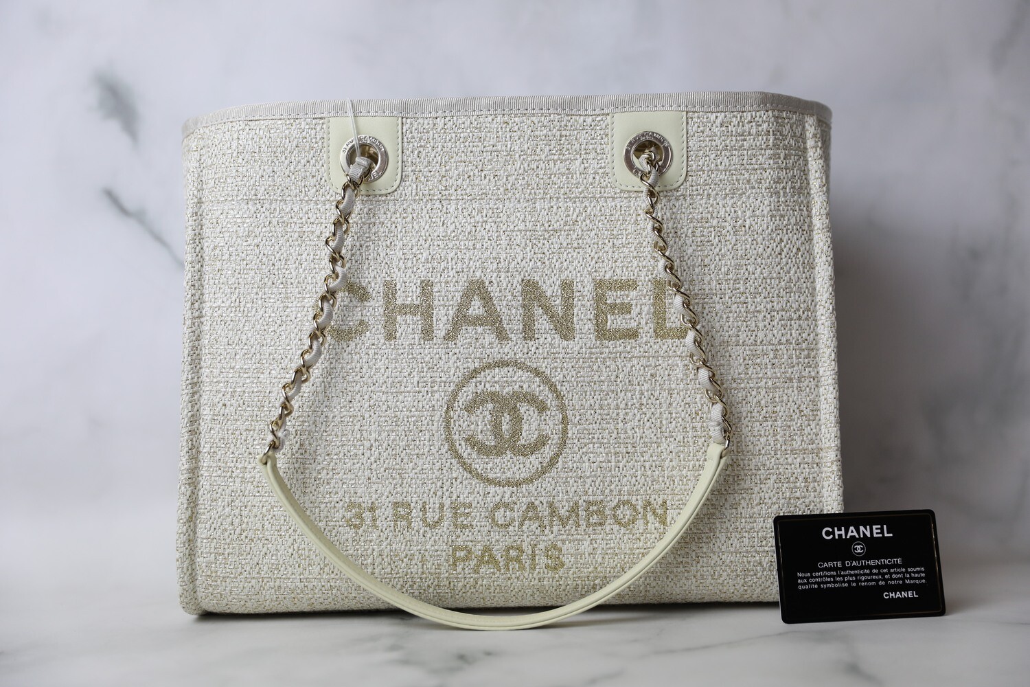 Chanel Deauville Medium, Ivory and Gold with Gold Hardware, New in Dustbag