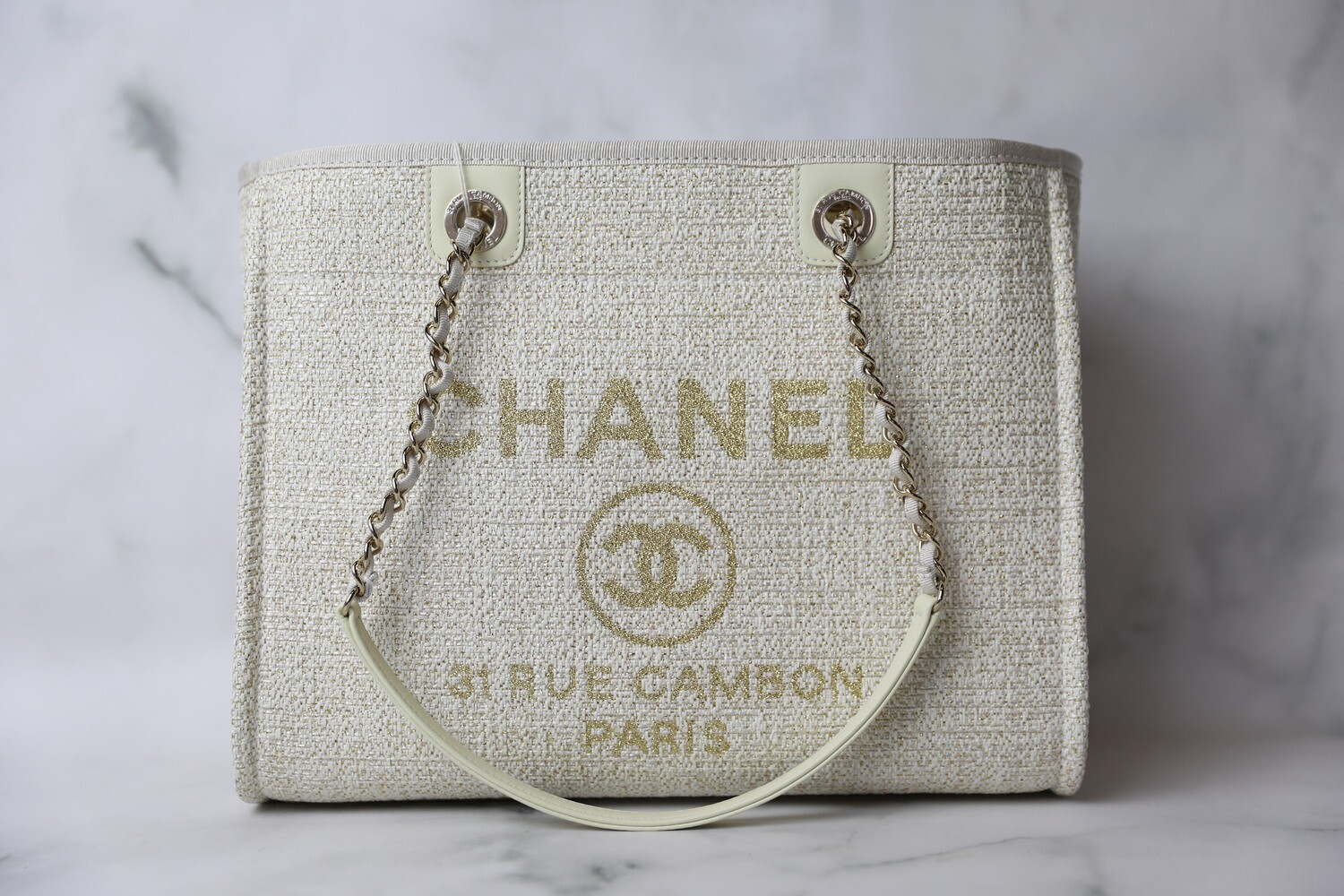 Chanel Deauville Medium Ivory and Gold with Gold Hardware New in Dustbag