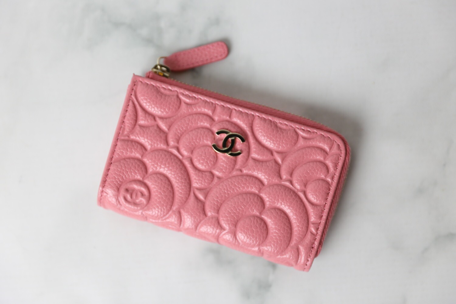 Chanel Camellia Zip Key Holder, Pink Caviar, New in Box WA001