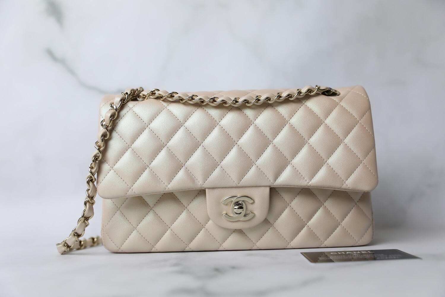 Chanel Classic Medium, Beige Iridescent Calfskin with Gold Hardware, New in Dustbag WA001