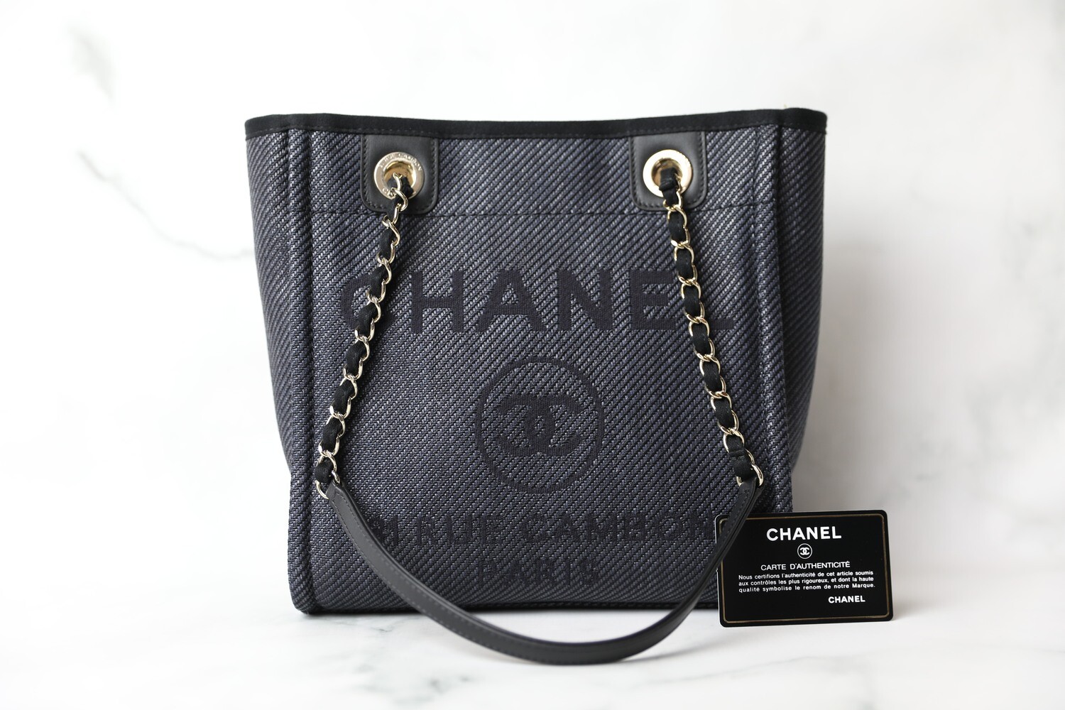 Chanel Deauville Small, Black Canvas with Gold Hardware, New in Dustbag