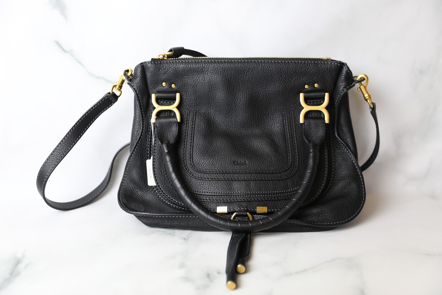 Chloe Marcie Medium Shoulder Bag, Black, Preowned in Dustbag WA001