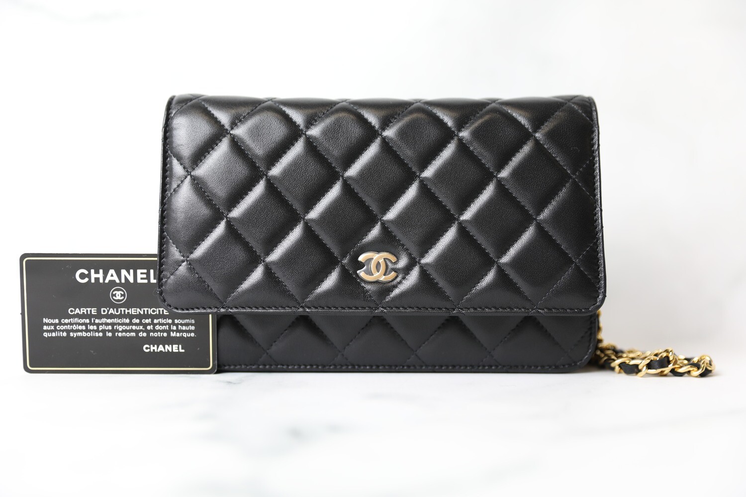 Chanel Classic Wallet on Chain, Black Lambskin with Gold Hardware, New in Box WA001
