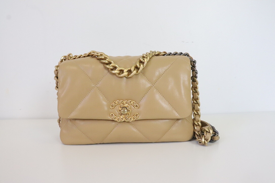 Chanel 19 Small 20C Dark Beige, Mint Condition, In Box
