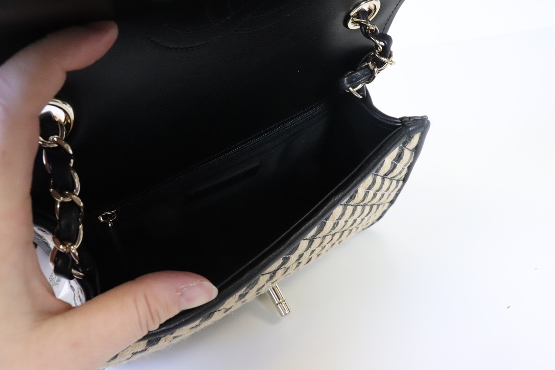 Chanel Raffia Flap Bag, Black Stripe, New in Dustbag - Julia Rose