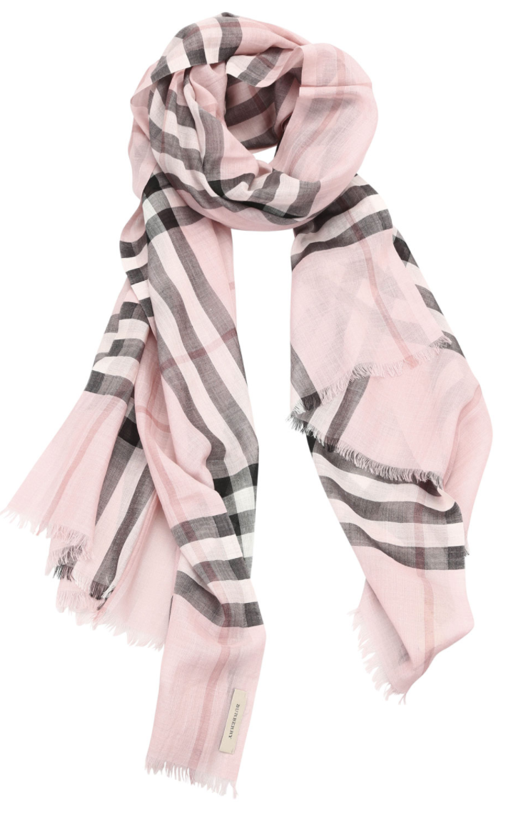 Burberry Scarf Lightweight Check Wool and Silk Scarf - Pink MA001